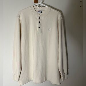 Vintage off white FILA buttoned collard sweater men Medium-Large good cond